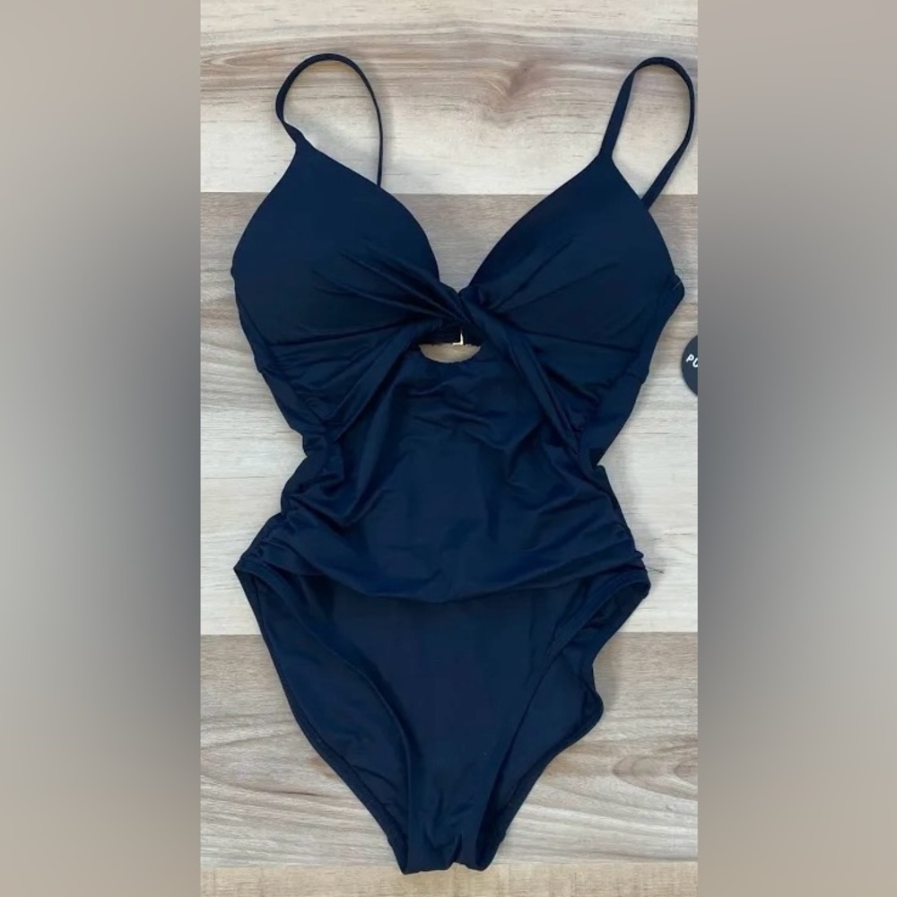 La Blanca Island Goddess Twist Keyhole One Piece Swimsuit Sz 4 Black Push Up
